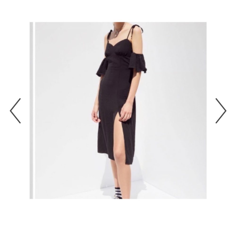 Urban Outfitters Black Sheath Midi Dress with Ruffled Cutouts